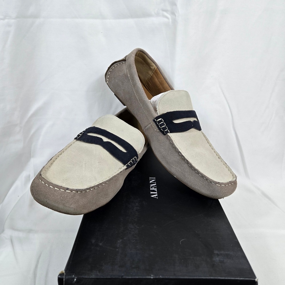 Alfani Mens Tigger  Gray Navy Colorblock Suede Leather Penny Loafers 13M Coastal